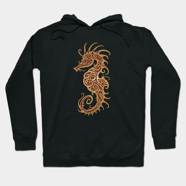 Intricate Brown Tribal Seahorse Design Hoodie by jeffbartels